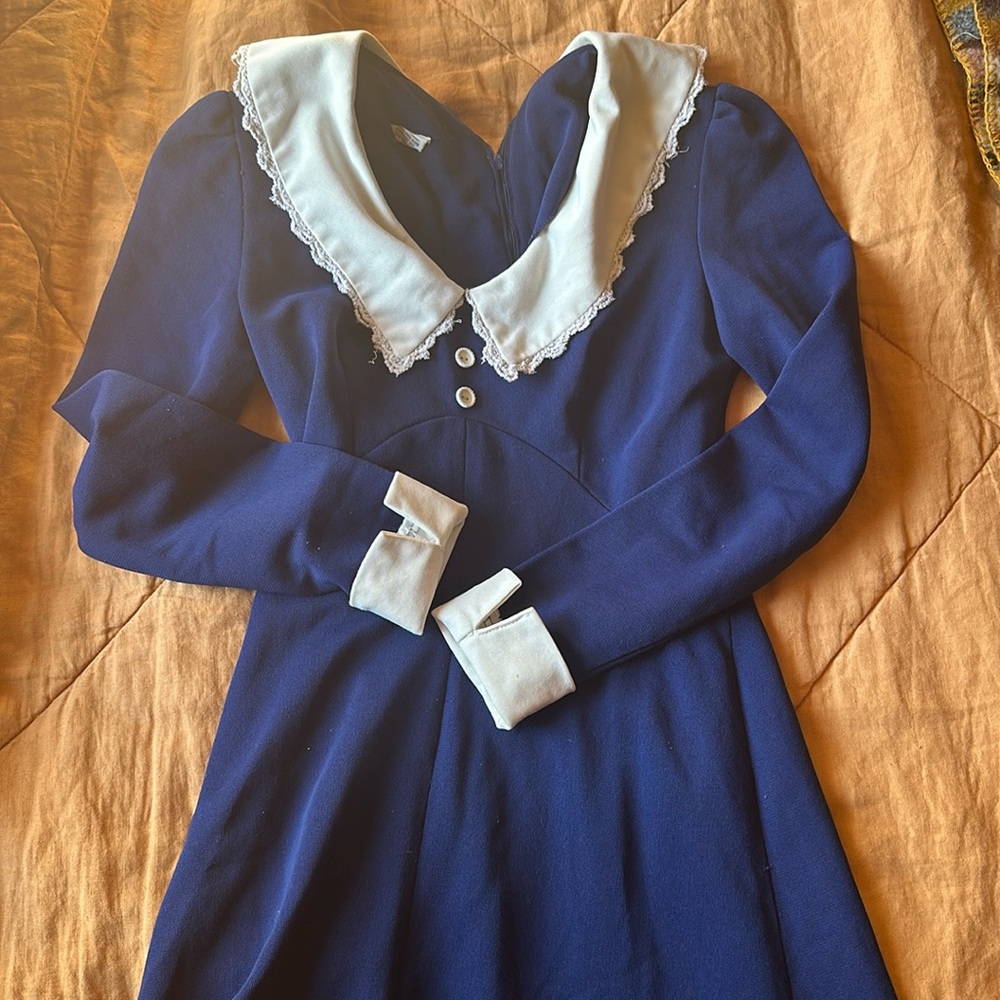 Vintage doll Lolita Peter Pan collar cobalt blue dress